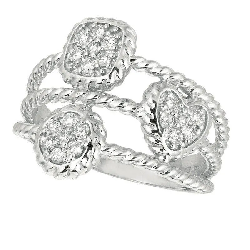 0.28 Carat Natural Diamond Heart, Square & Round Ring