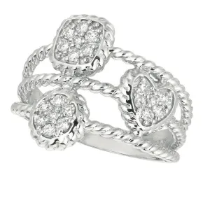 0.28 Carat Natural Diamond Heart, Square & Round Ring