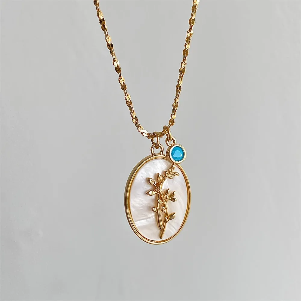 1 Pc Classic 3D Birth Flower On Oval White Shell Pendant Necklace