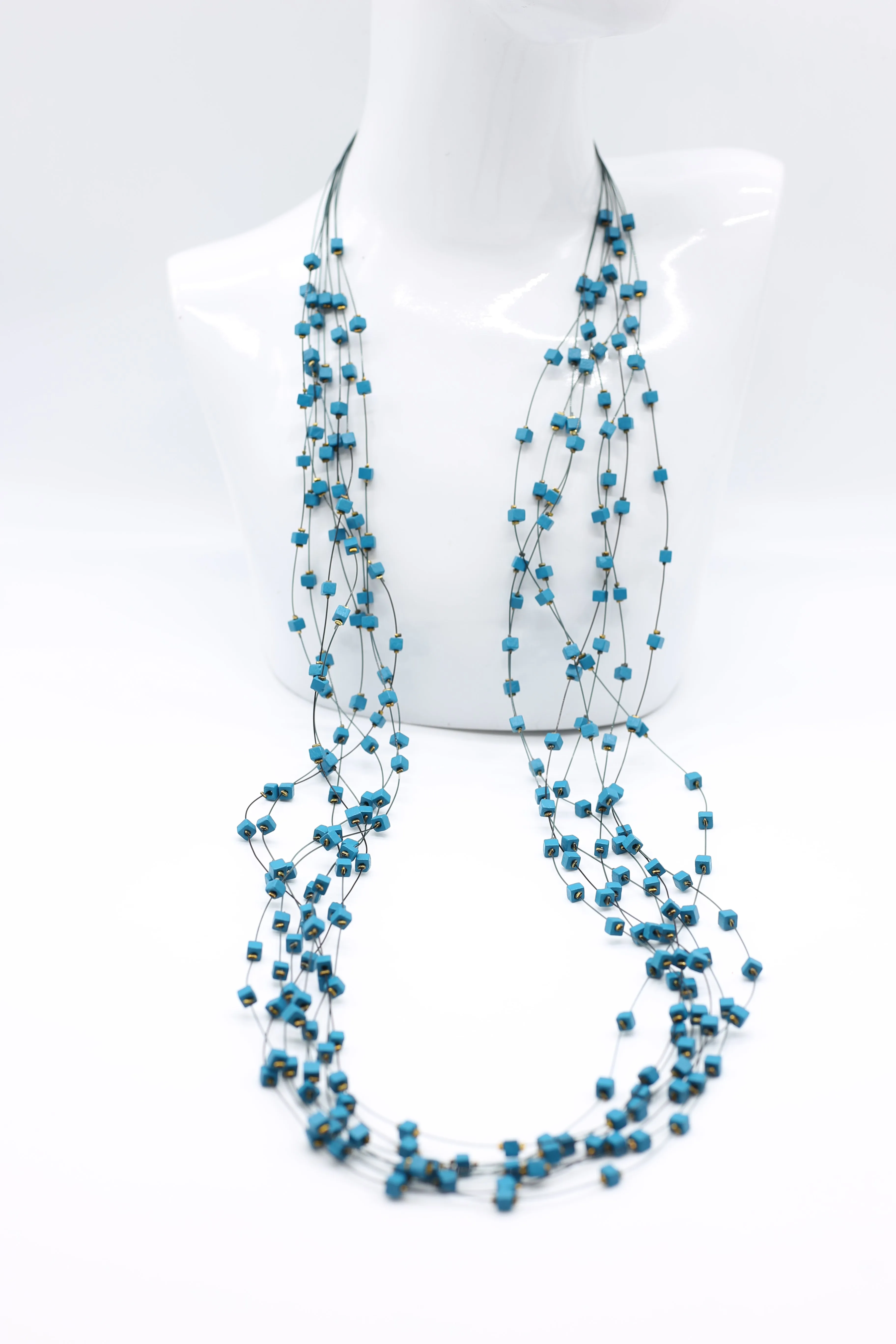 10-Strand Wooden Beads with Crimps Necklaces