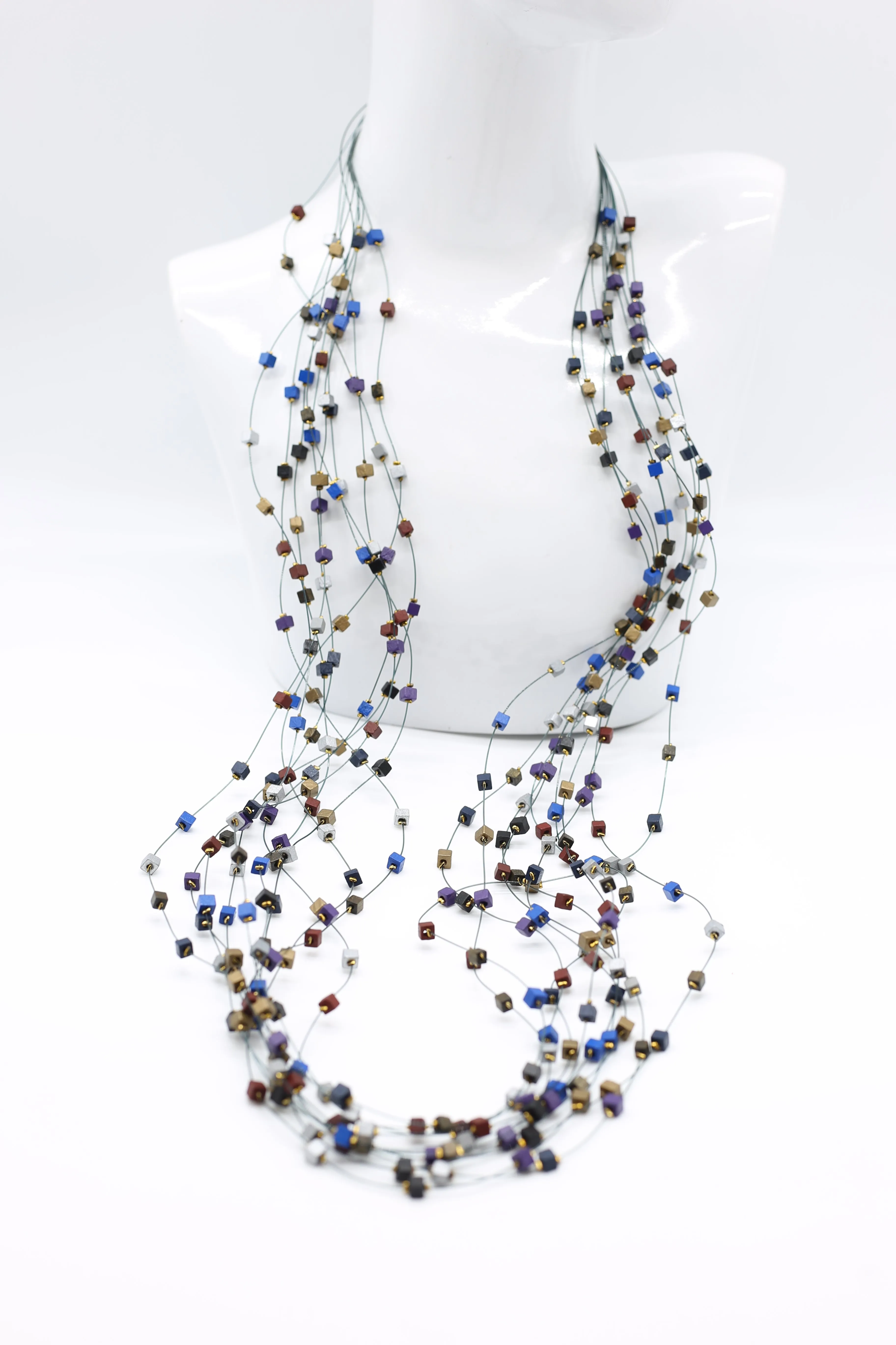 10-Strand Wooden Beads with Crimps Necklaces