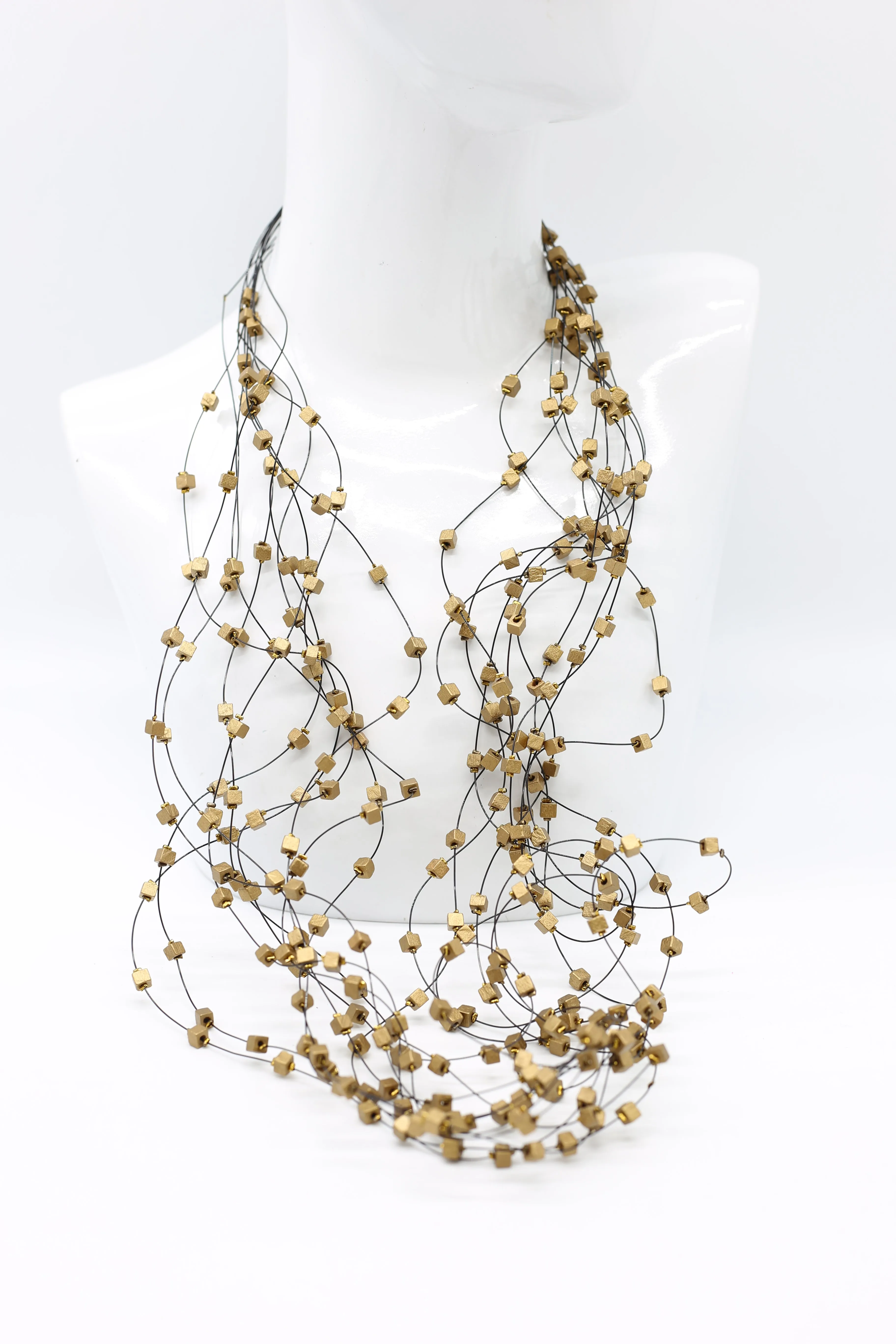 10-Strand Wooden Beads with Crimps Necklaces
