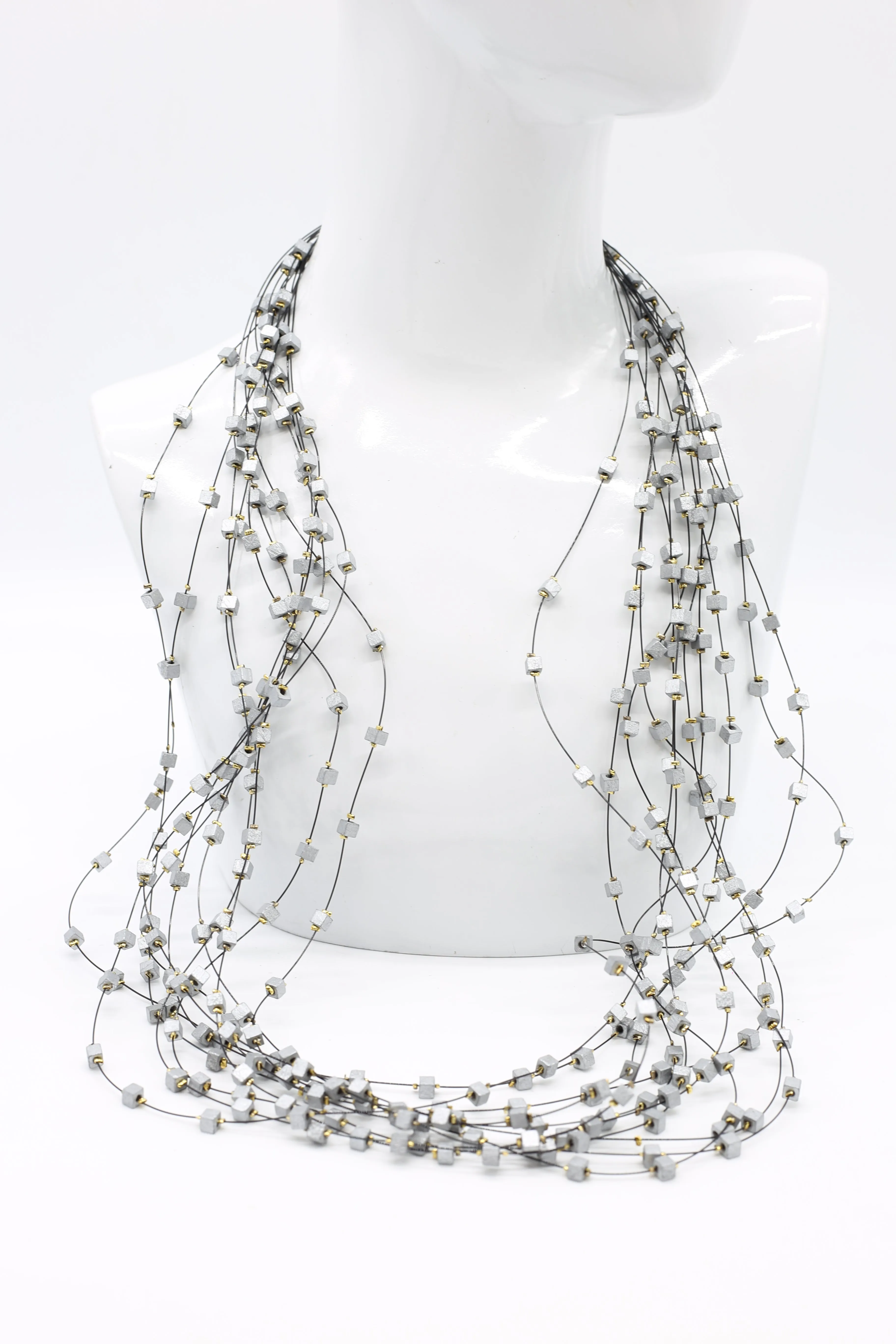 10-Strand Wooden Beads with Crimps Necklaces
