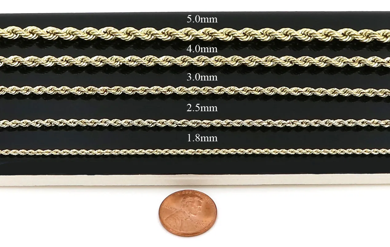 10K Real Yellow Gold Diamond Cut Rope Chain Solid For Men / Women - Gifts For Him / Her
