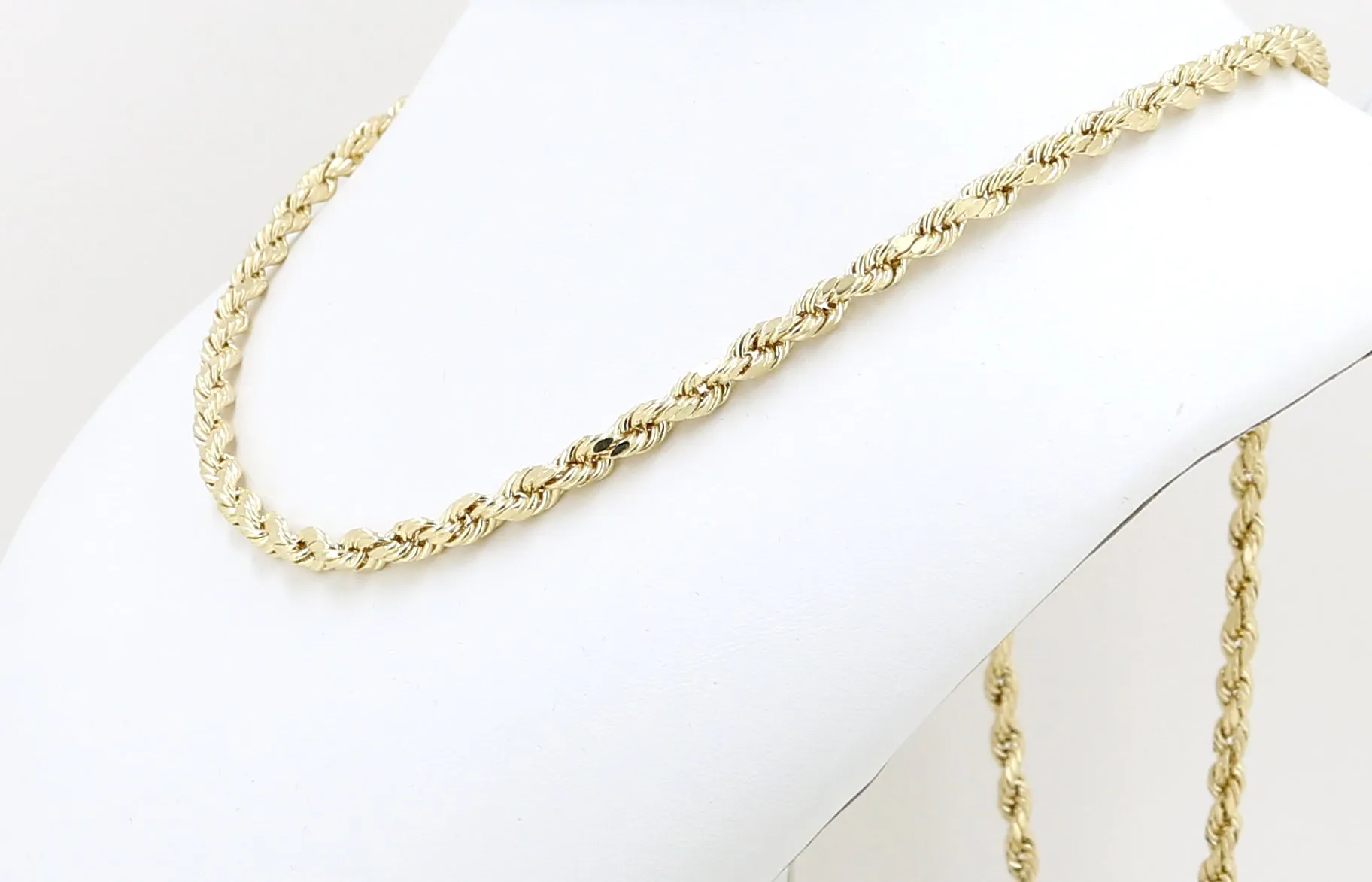 10K Real Yellow Gold Diamond Cut Rope Chain Solid For Men / Women - Gifts For Him / Her