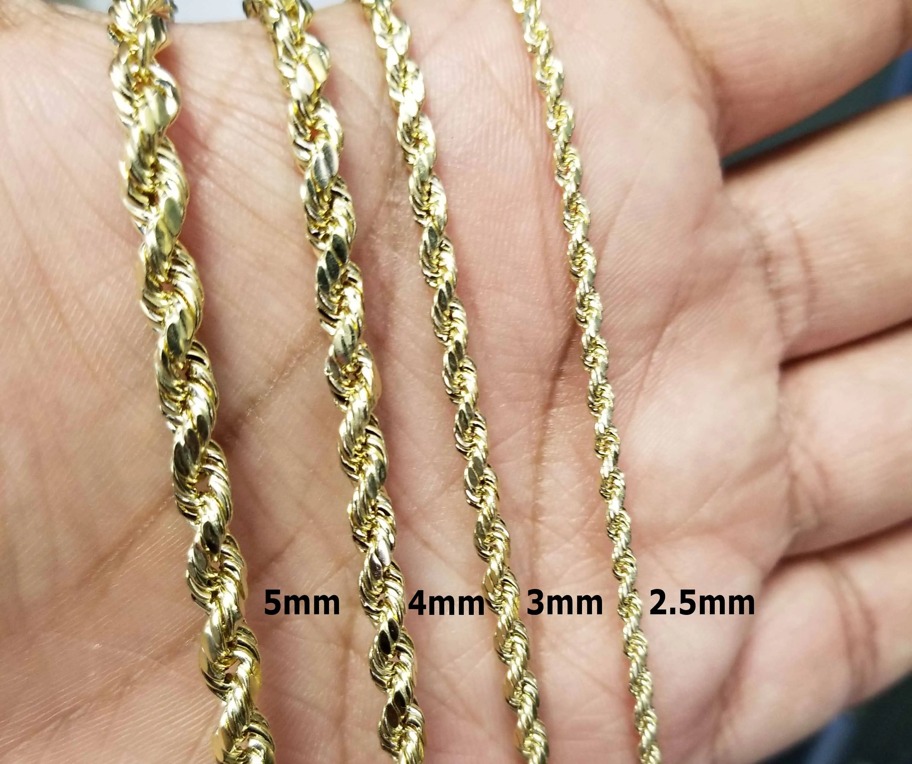 10K Real Yellow Gold Diamond Cut Rope Chain Solid For Men / Women - Gifts For Him / Her