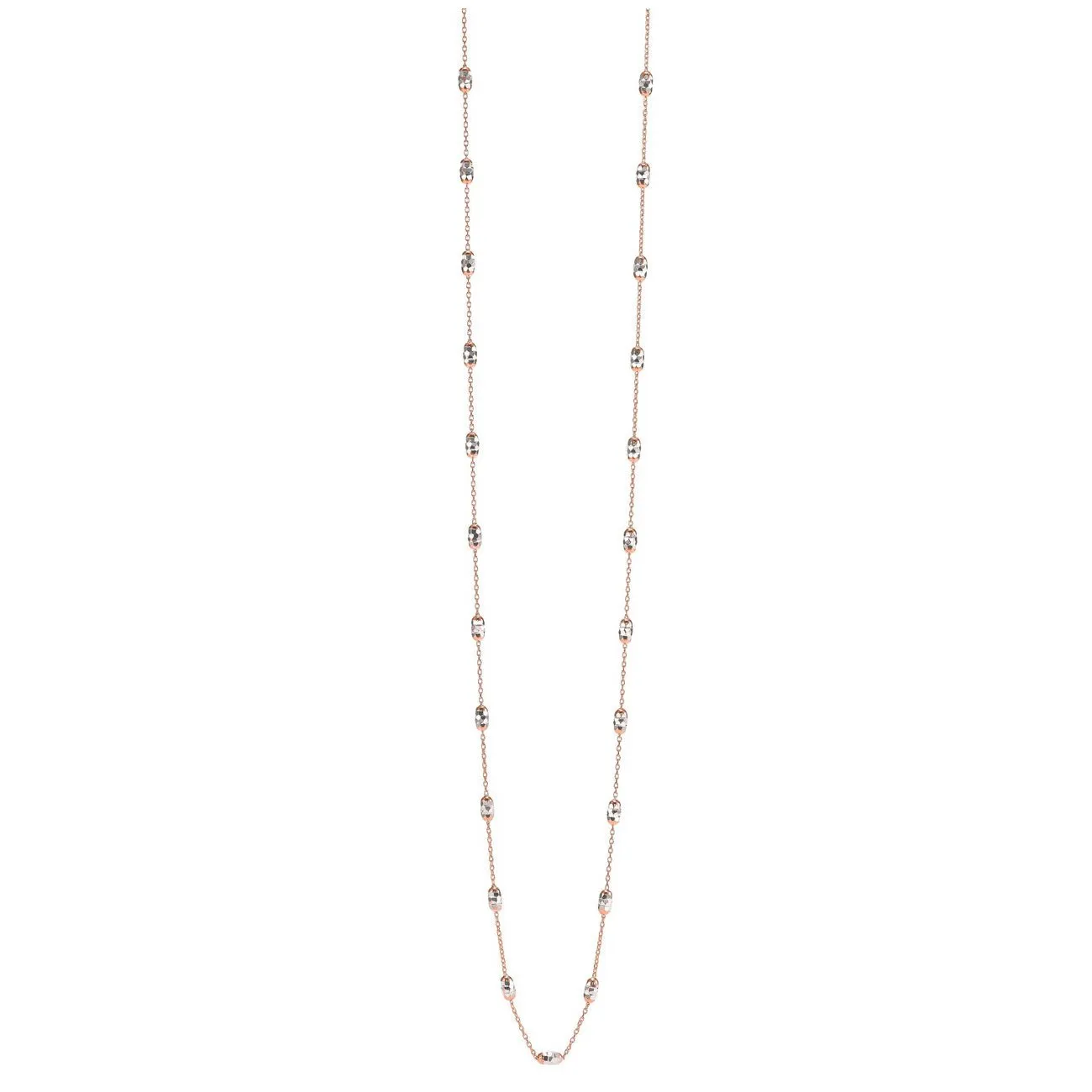 10K Rose and White Gold Mirror Cut Beaded Necklace