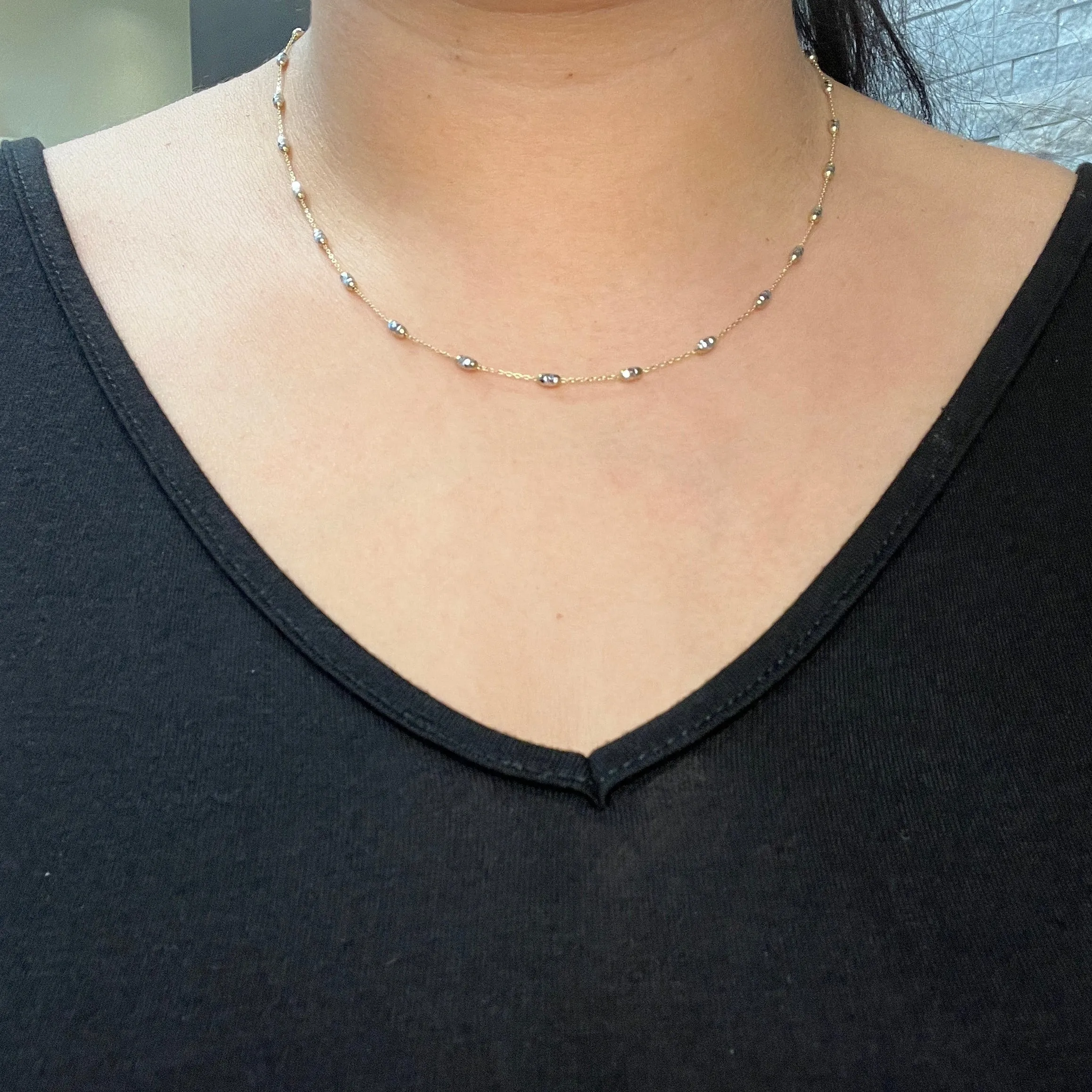 10K Rose and White Gold Mirror Cut Beaded Necklace