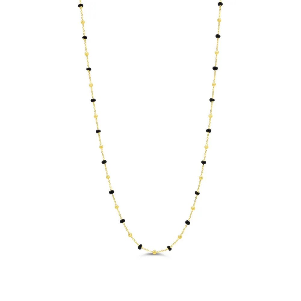 10K Yellow Gold Black Enamel Beaded Necklace