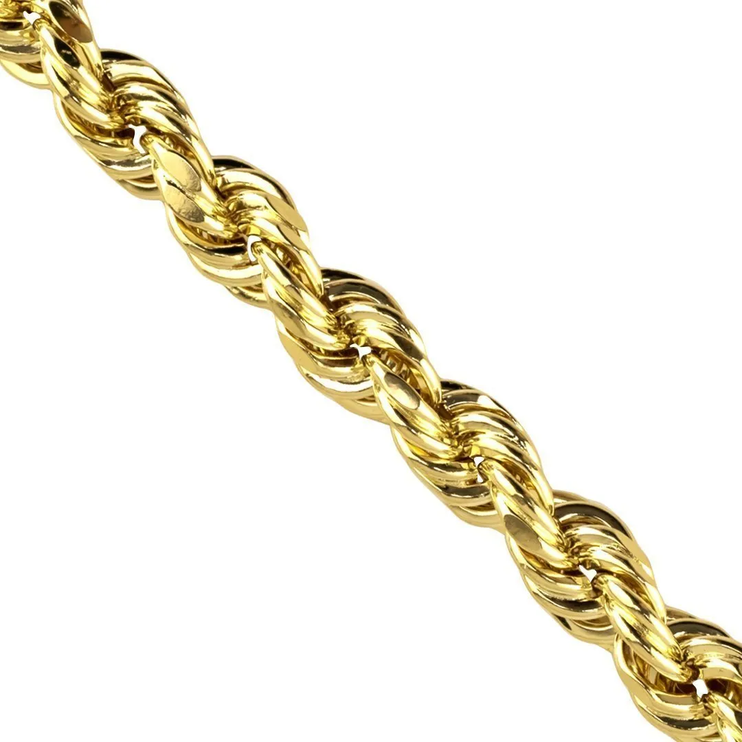 10k Yellow Gold Hollow Rope Chain 6.5 mm