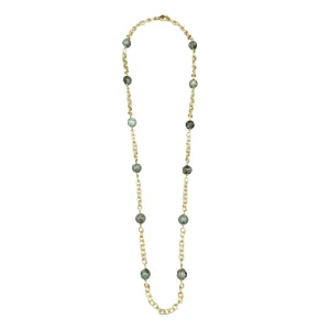 139-TURQ-G-LONG | AFRICAN TURQUOISE BEADS ON GOLD LINK CHAIN 35"