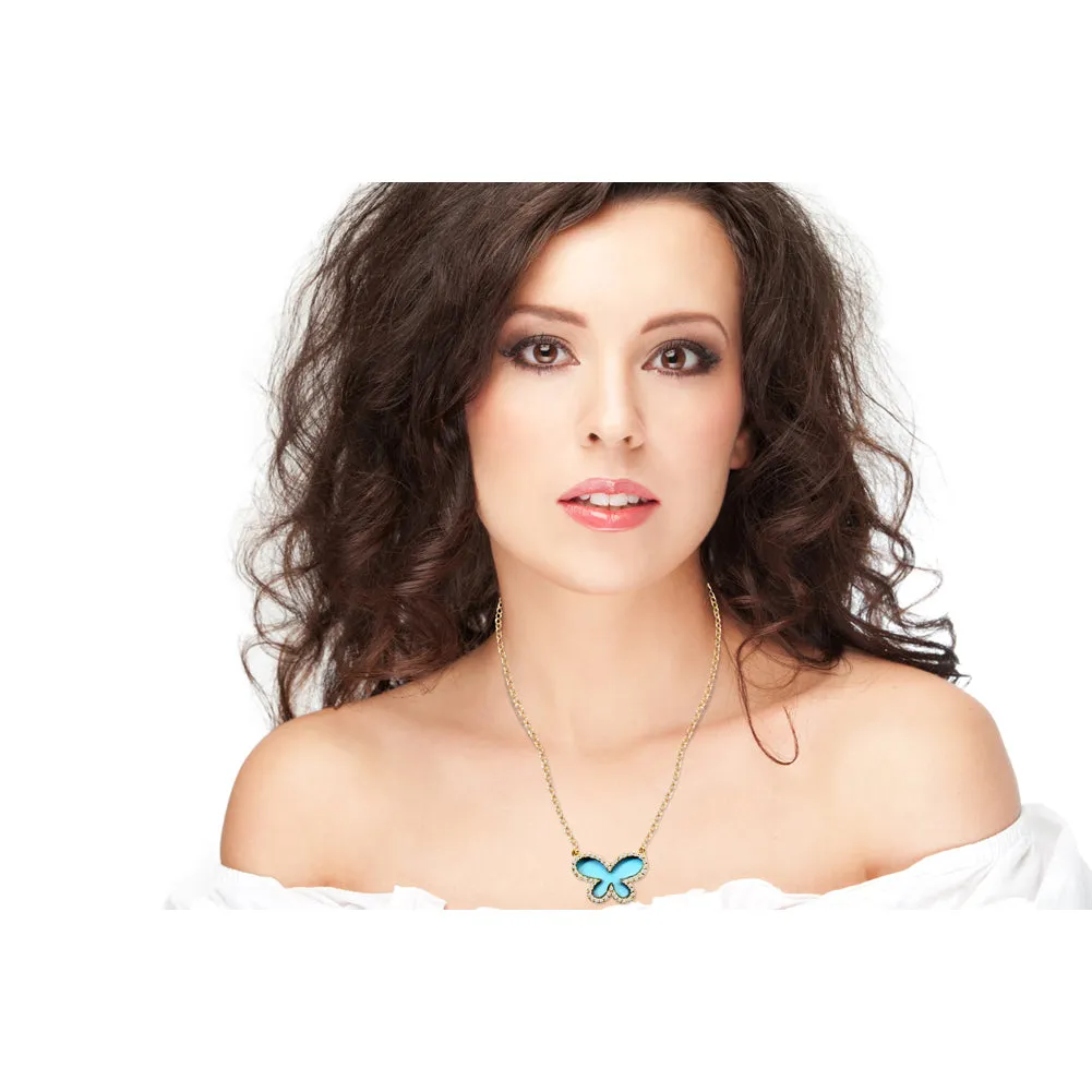 14k Diamond Turquoise Butterfly Necklace (2.0.cts.tw)