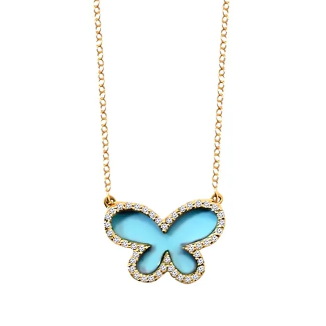 14k Diamond Turquoise Butterfly Necklace (2.0.cts.tw)