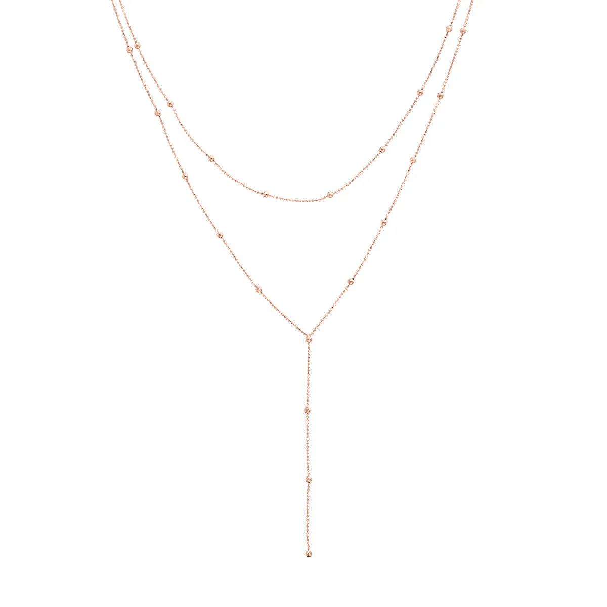 14k Gold Bead Chain Station Drop Necklace