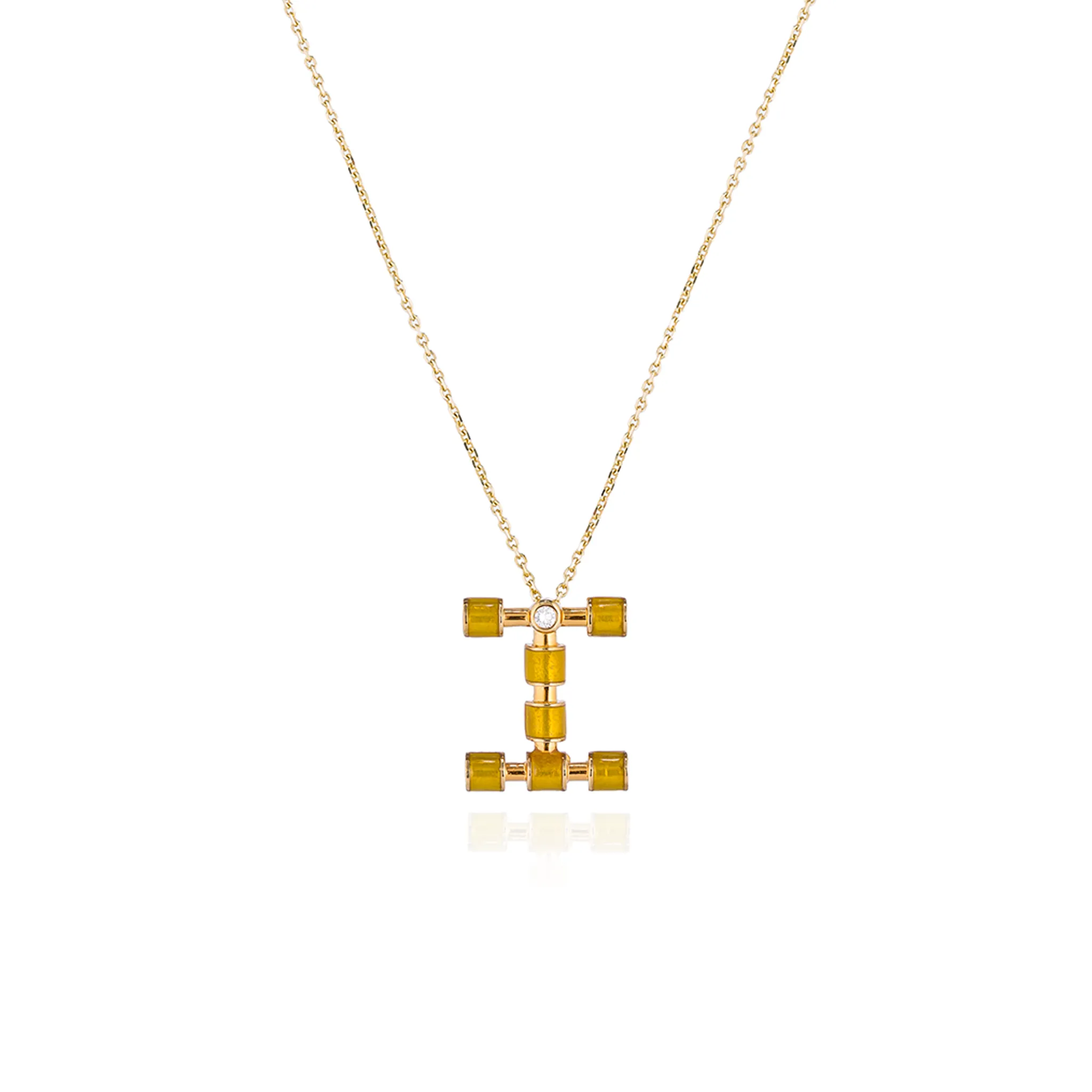14K Gold Initial Necklace with Enamel
