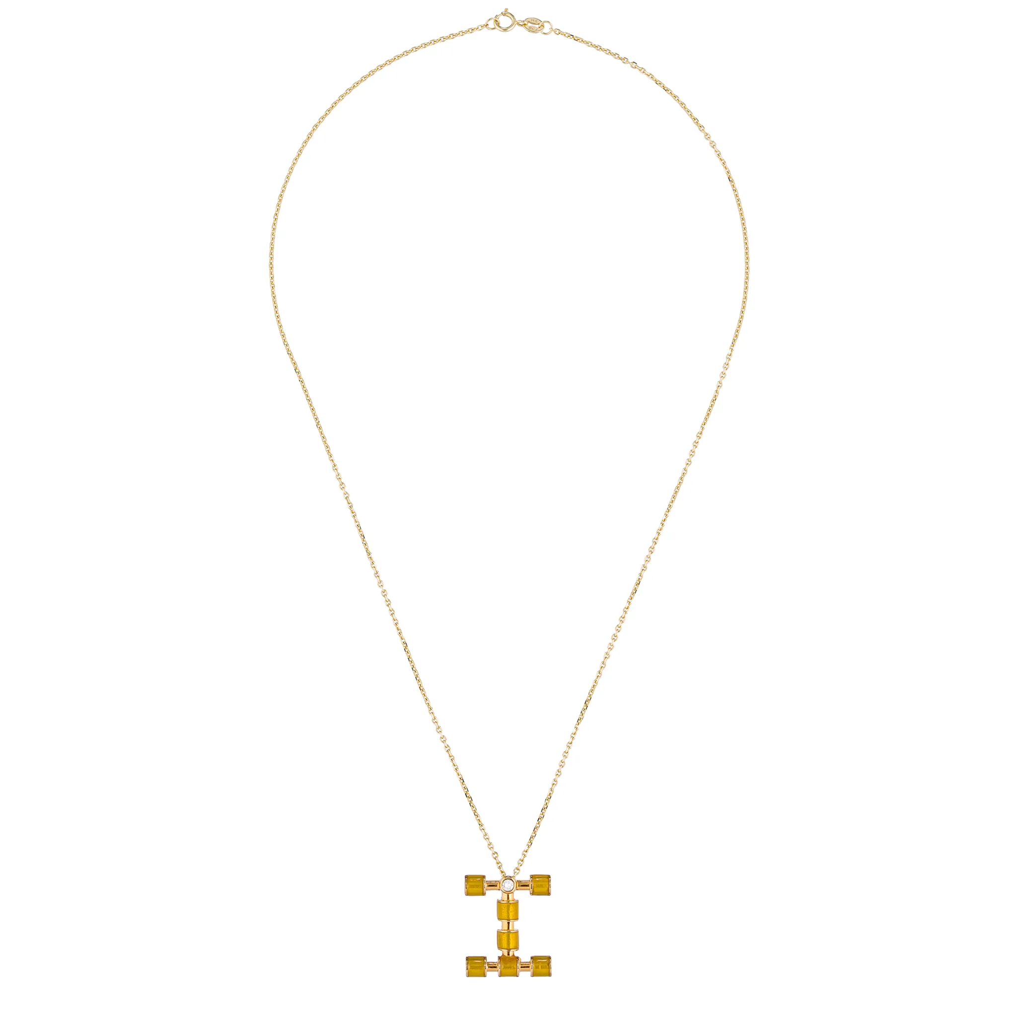 14K Gold Initial Necklace with Enamel