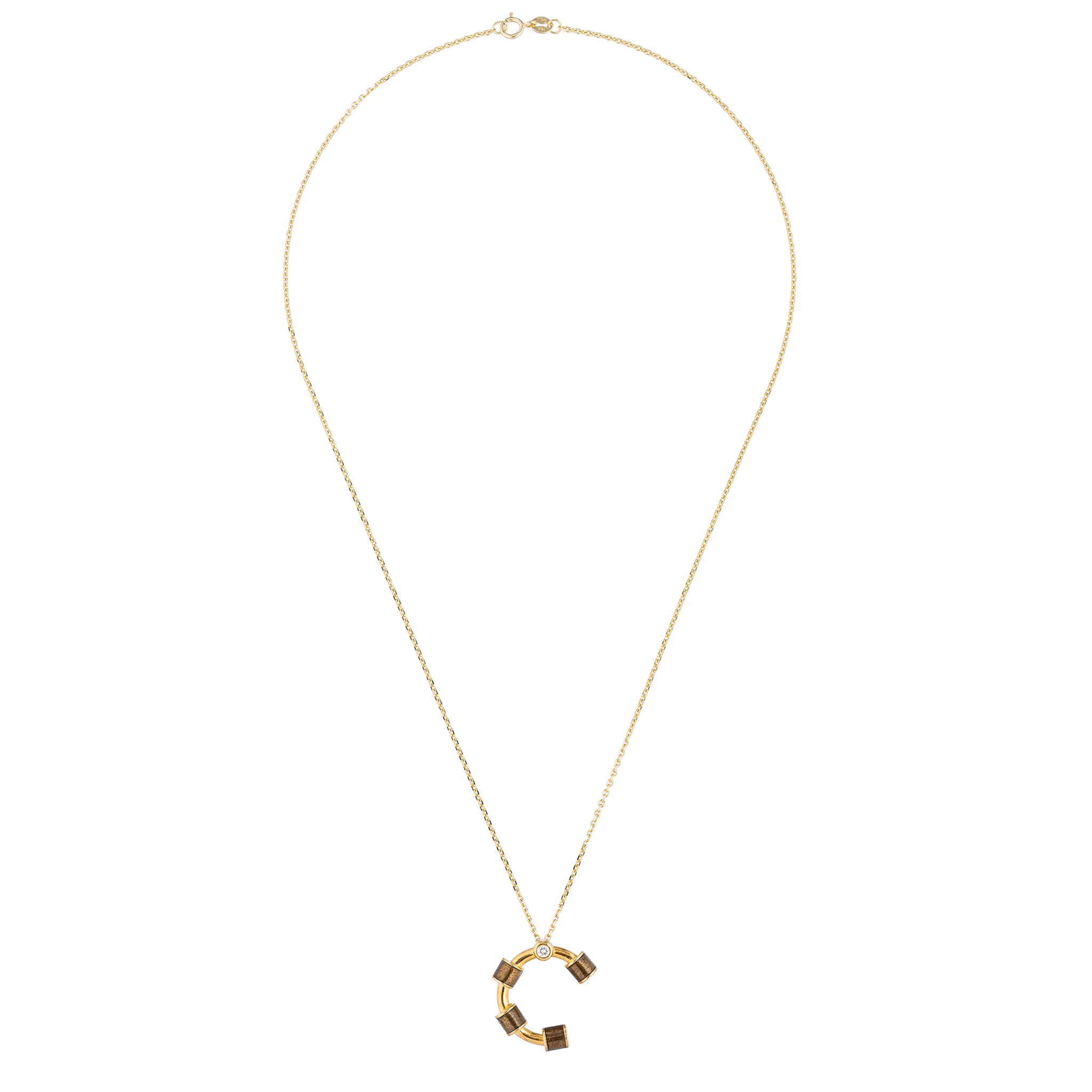 14K Gold Initial Necklace with Enamel
