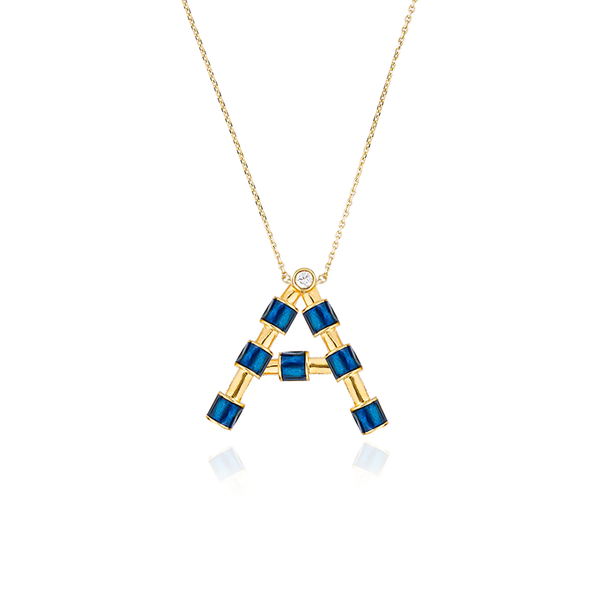 14K Gold Initial Necklace with Enamel
