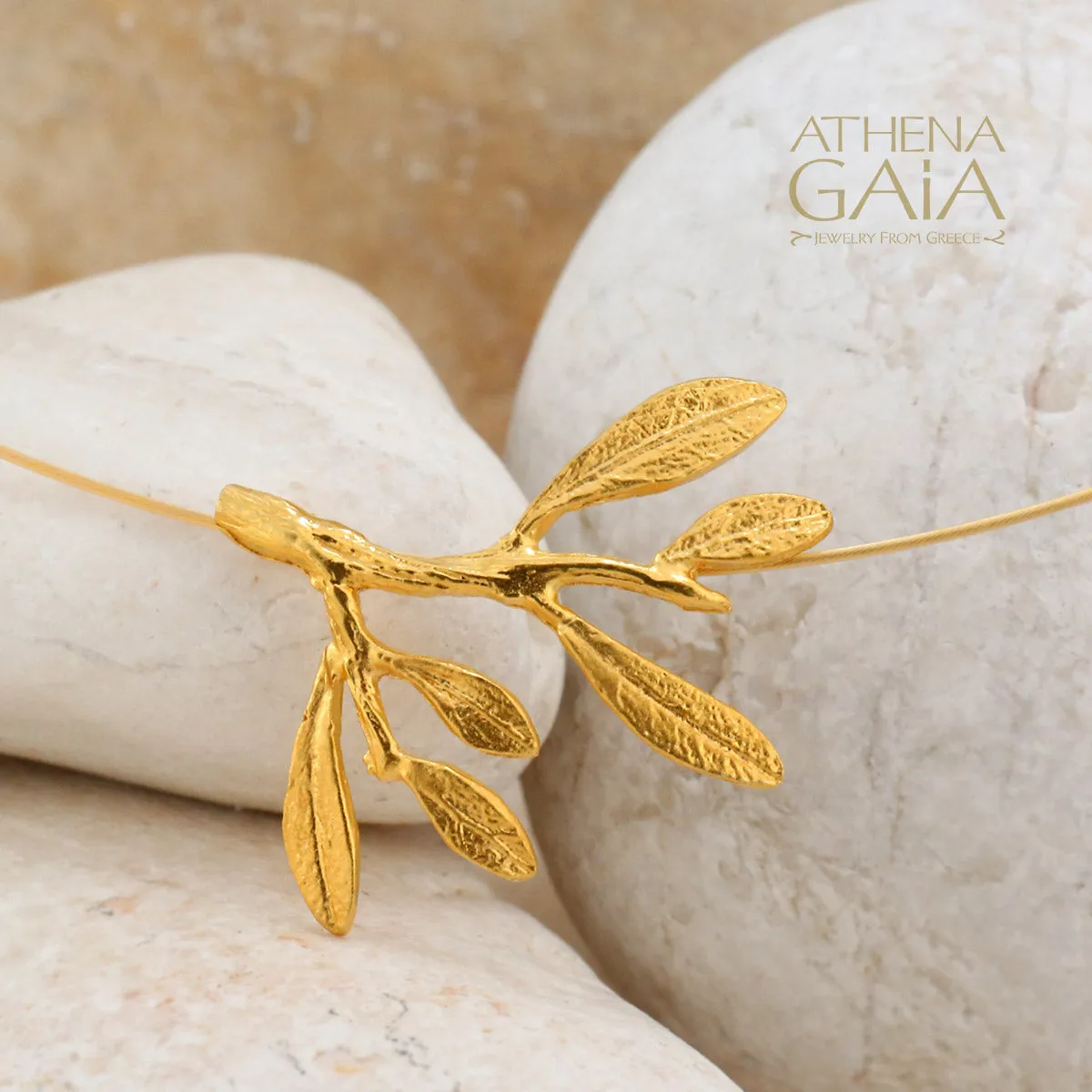 14k Gold Olive Leaf Cluster Necklace (Small)
