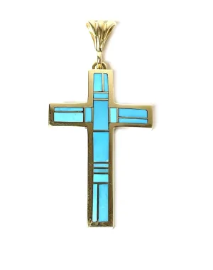 14K Gold Sunburst Cross Pendant