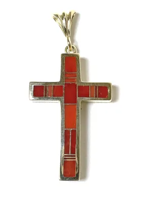 14K Gold Sunburst Cross Pendant