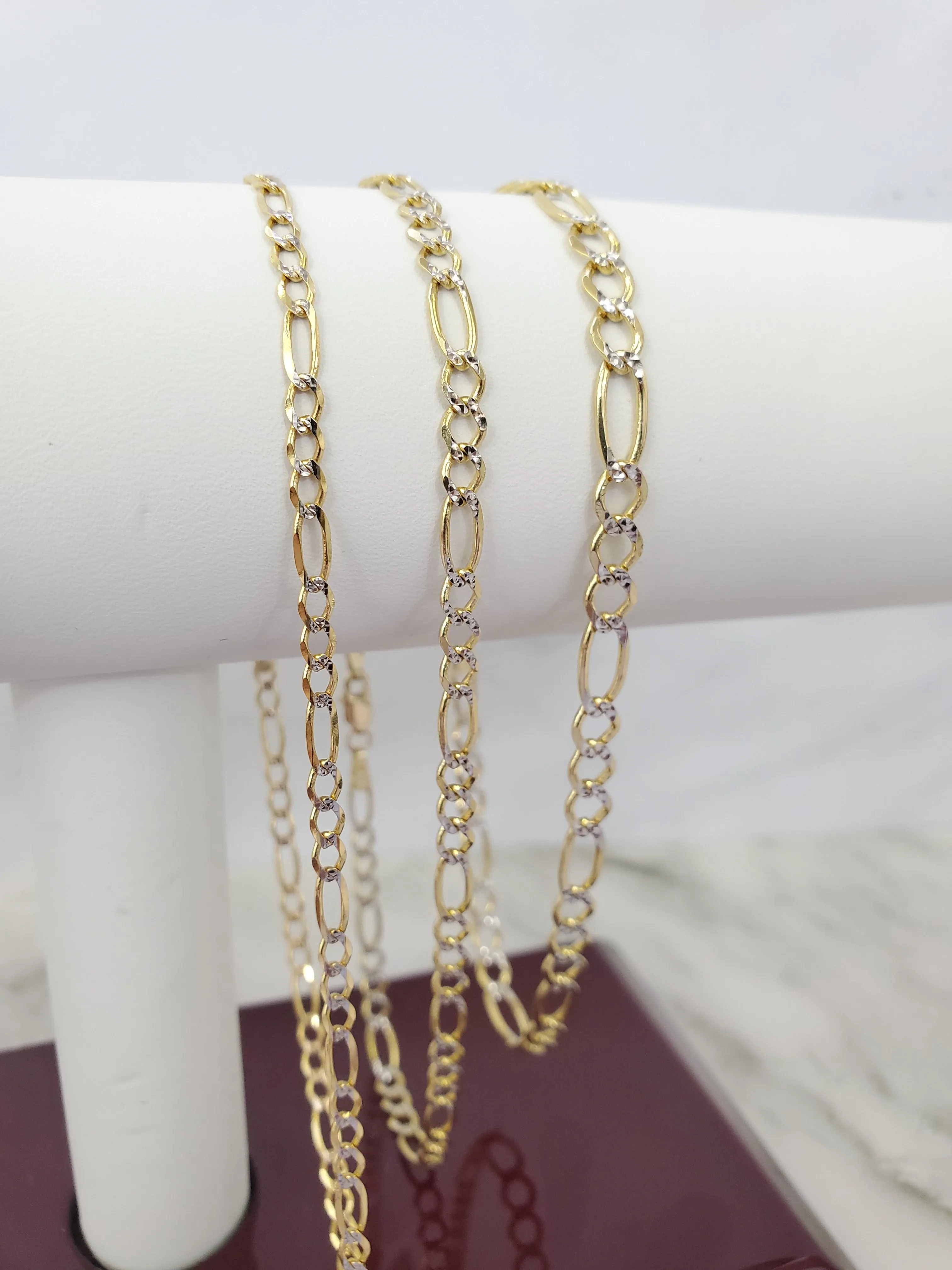 14K Hollow Two Tone Yellow & White Gold Figaro Bracelet For Men/ Women - Gifts For Him/ her