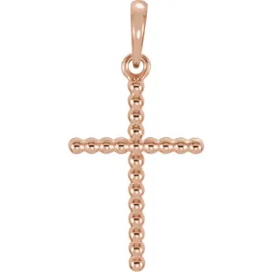 14k Rose Gold 24.25x12.05mm Beaded Cross Pendant