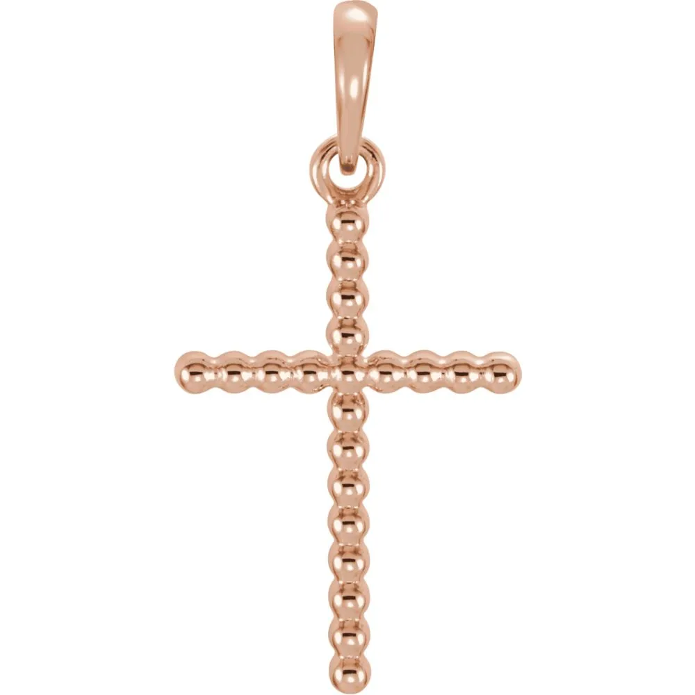 14k Rose Gold 24.25x12.05mm Beaded Cross Pendant