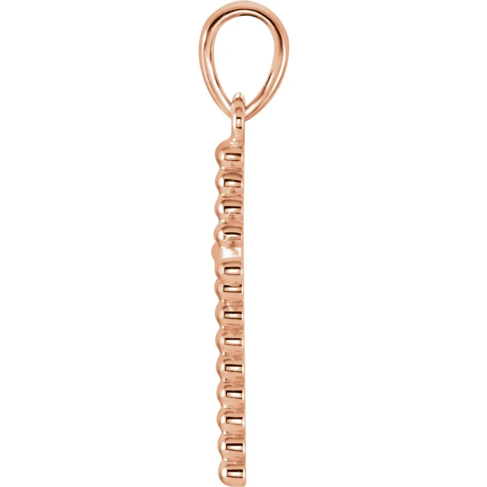 14k Rose Gold 24.25x12.05mm Beaded Cross Pendant