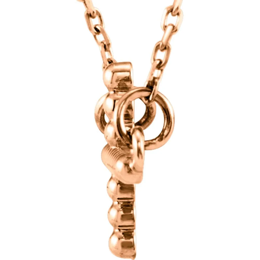 14k Rose Gold 9.45x15.6mm Sideways Beaded Cross 16.5" Necklace