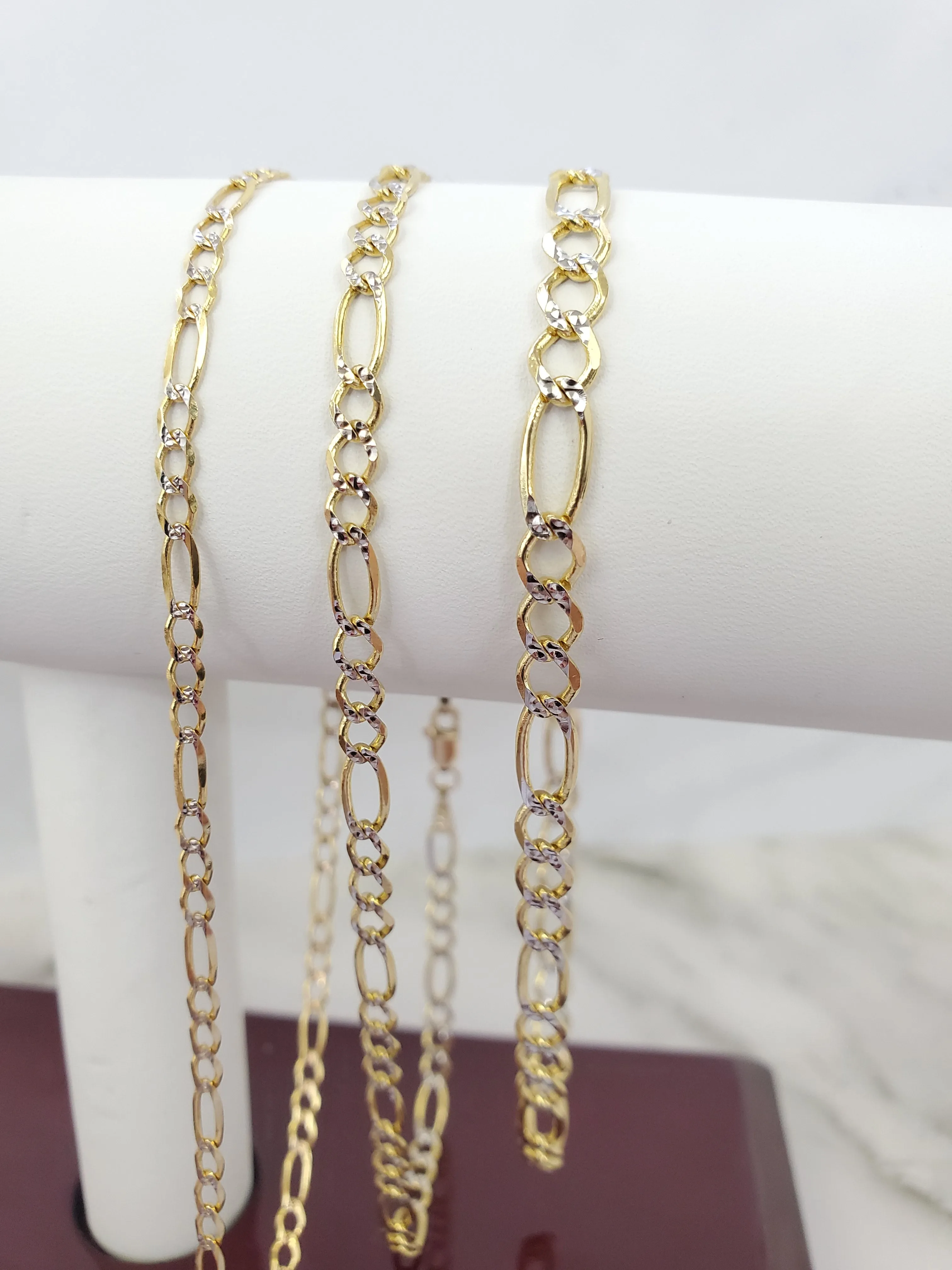 14K Solid Two Tone Yellow & White Gold Figaro Bracelet For Men/ Women - Gifts For Him / her