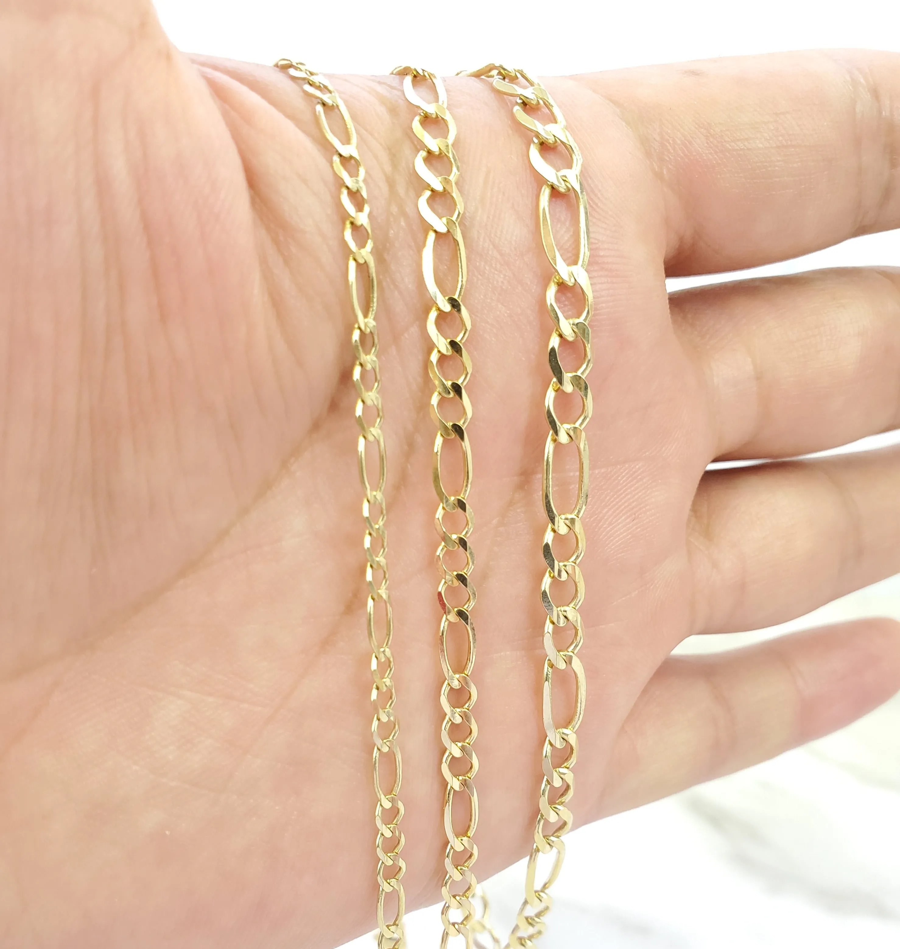 14K Solid Yellow Gold Figaro Chain For Men/ Women - Gifts For Him/ her