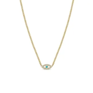 14k Turquoise & Diamond Evil Eye Curb Chain Necklace