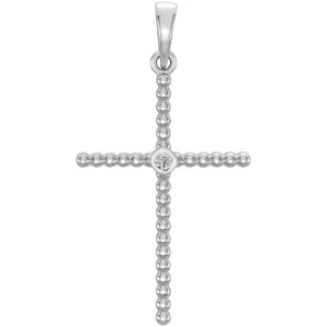 14k White Gold .03 CTW Diamond Beaded Cross Pendant