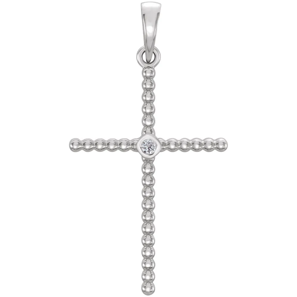 14k White Gold .03 CTW Diamond Beaded Cross Pendant