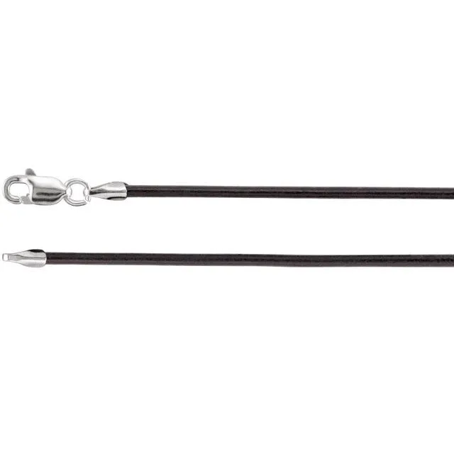 14K White Gold 1.5 mm Black Leather 16" Cord