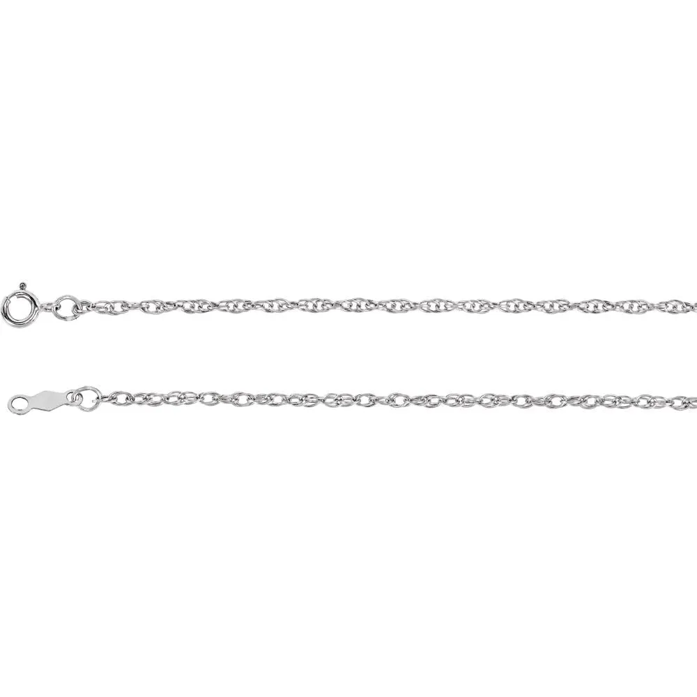14k White Gold 1.5mm Rope 16" Chain