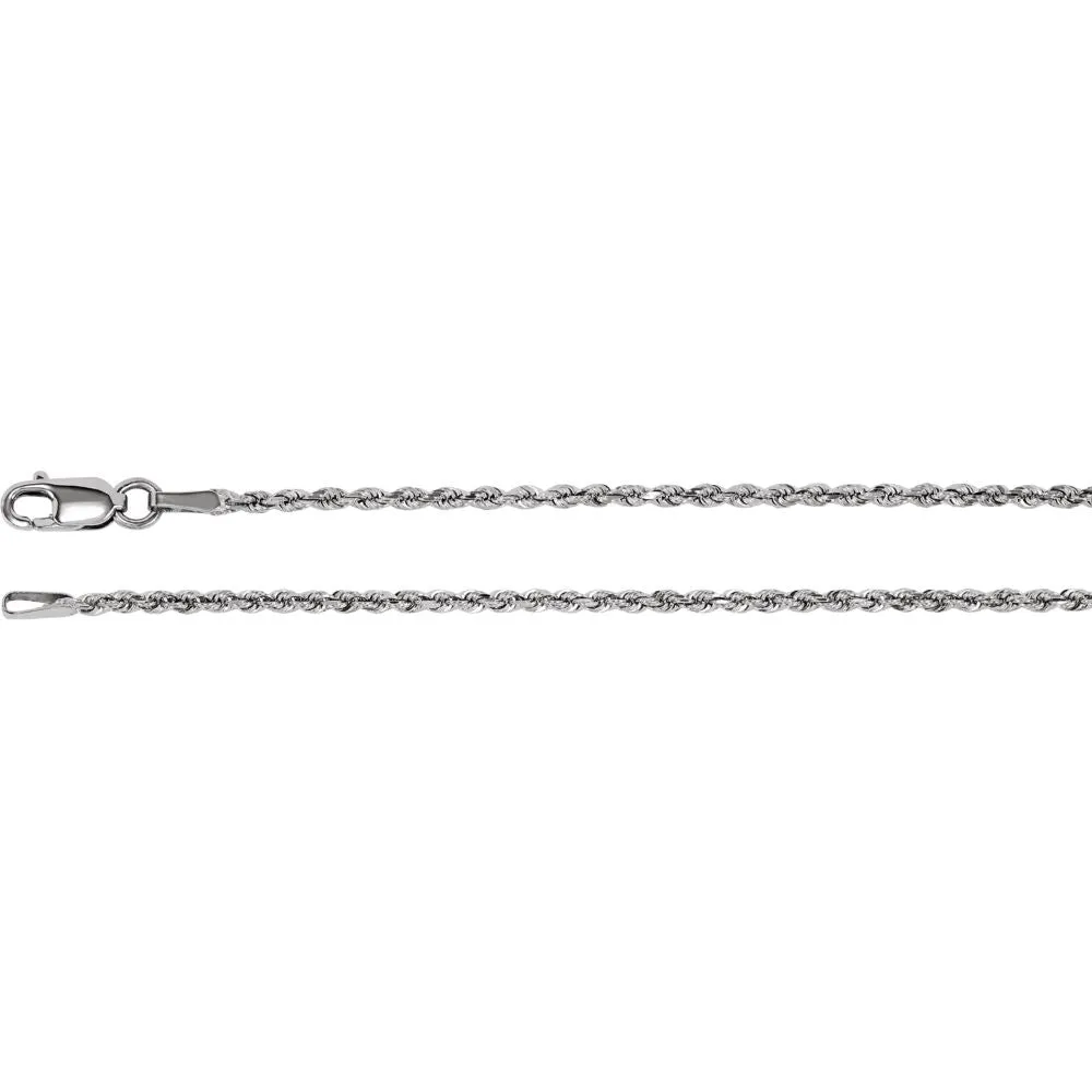 14k White Gold 1.6mm Diamond-Cut Rope 18" Chain with Lobster Clasp