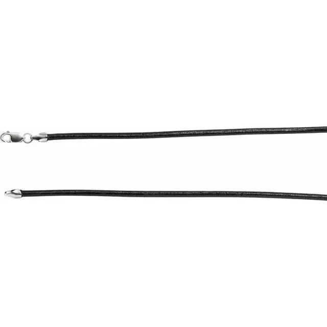 14K White Gold 2 mm Black Leather 16" Cord
