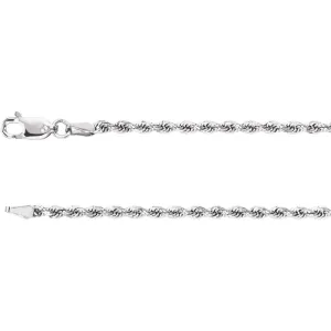 14k White Gold 2.4mm Diamond Cut Rope 24" Chain