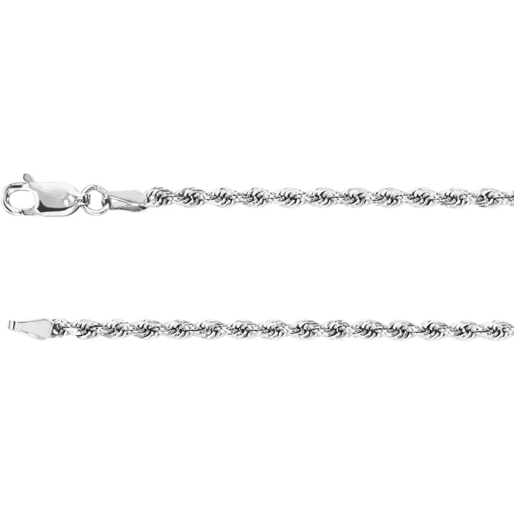 14k White Gold 2.4mm Diamond Cut Rope 24" Chain