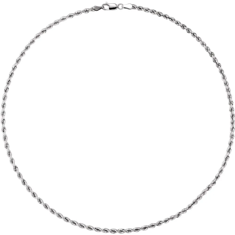 14k White Gold 3mm Rope 18" Chain
