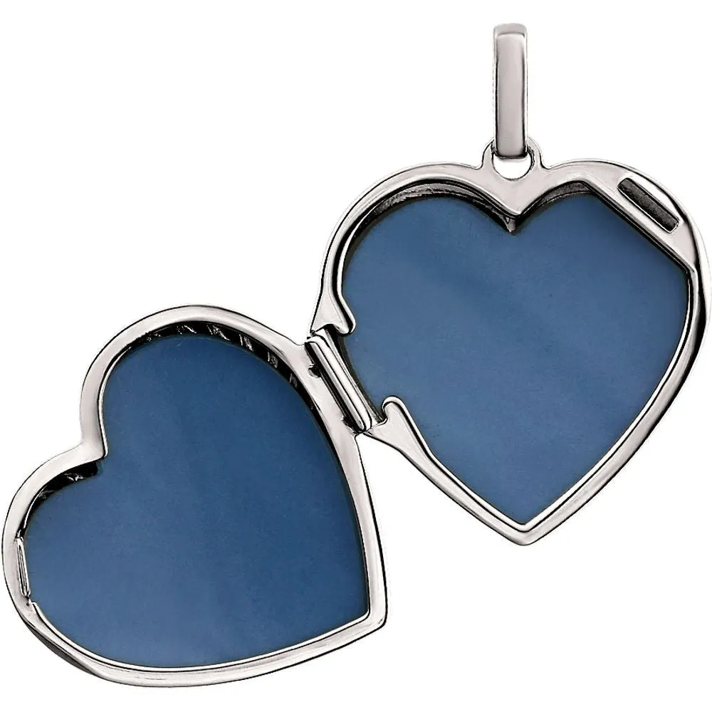 14k White Gold Heart Rope Design Locket