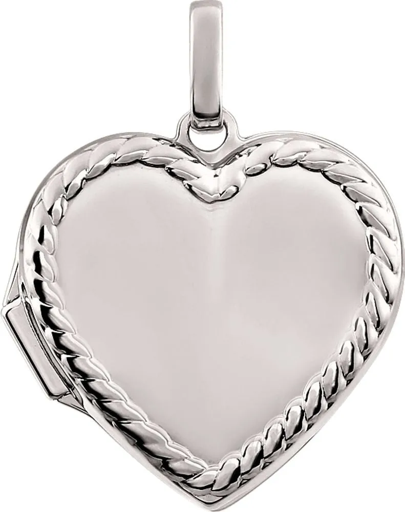 14k White Gold Heart Rope Design Locket