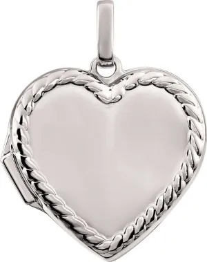 14k White Gold Heart Rope Design Locket