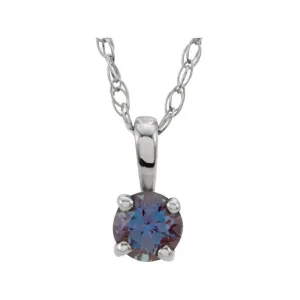 14k White Gold Imitation Alexandrite "June" Birthstone 14" Necklace