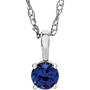 14k White Gold Imitation Sapphire "September" Birthstone 14" Necklace