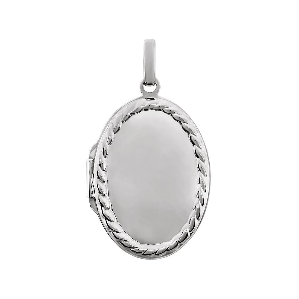 14k White Gold Oval Rope Locket