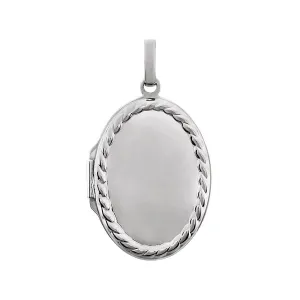 14k White Gold Oval Rope Locket