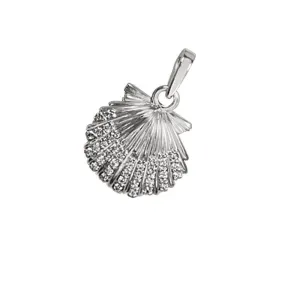 14k White Gold "Sea Jewels" Pavé Diamond Scallop Pendant, D=.24tw